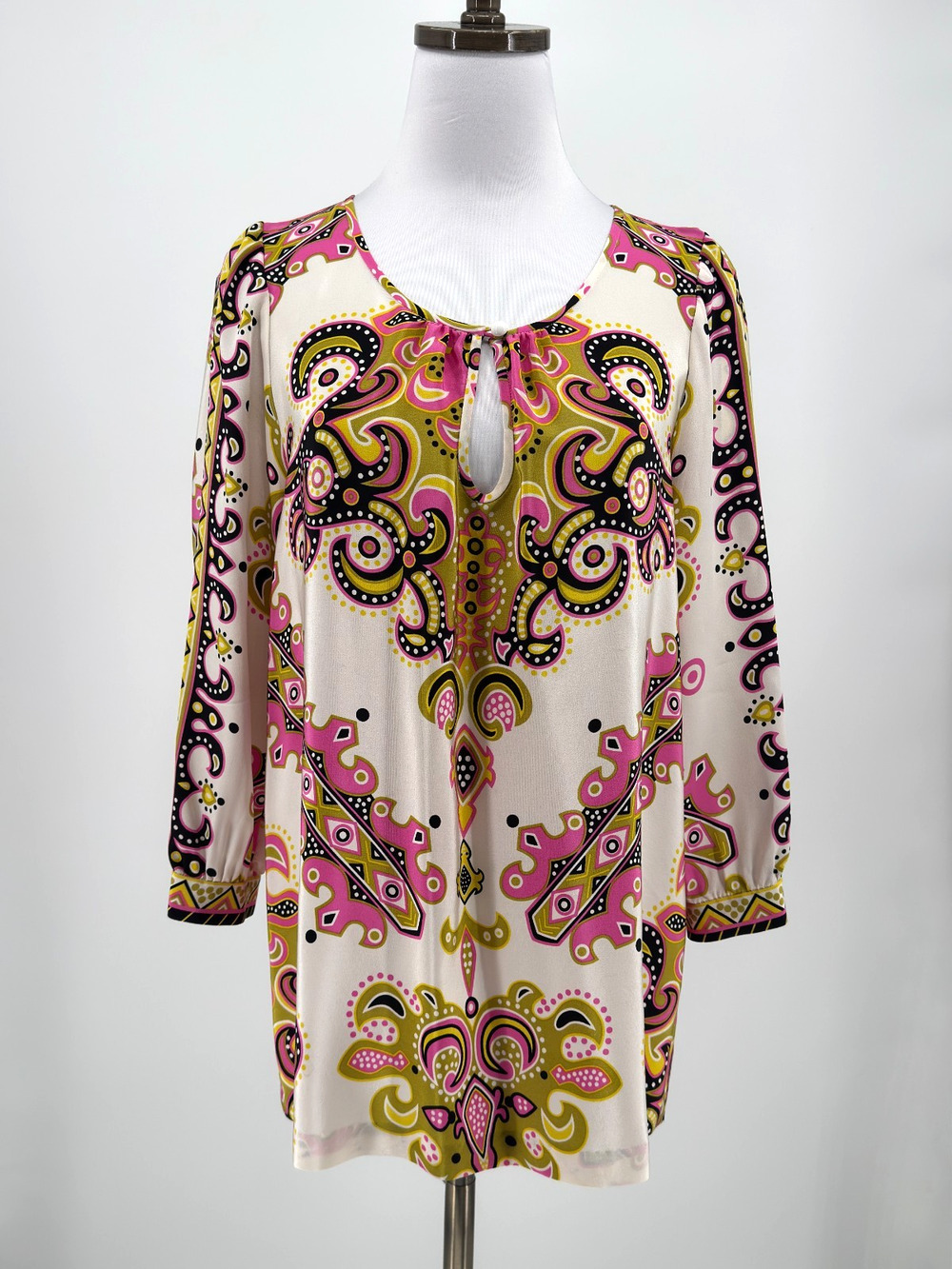 Tibi New York Pink Green Black Paisley Silk Long Sleeve Tunic Top Sz 8